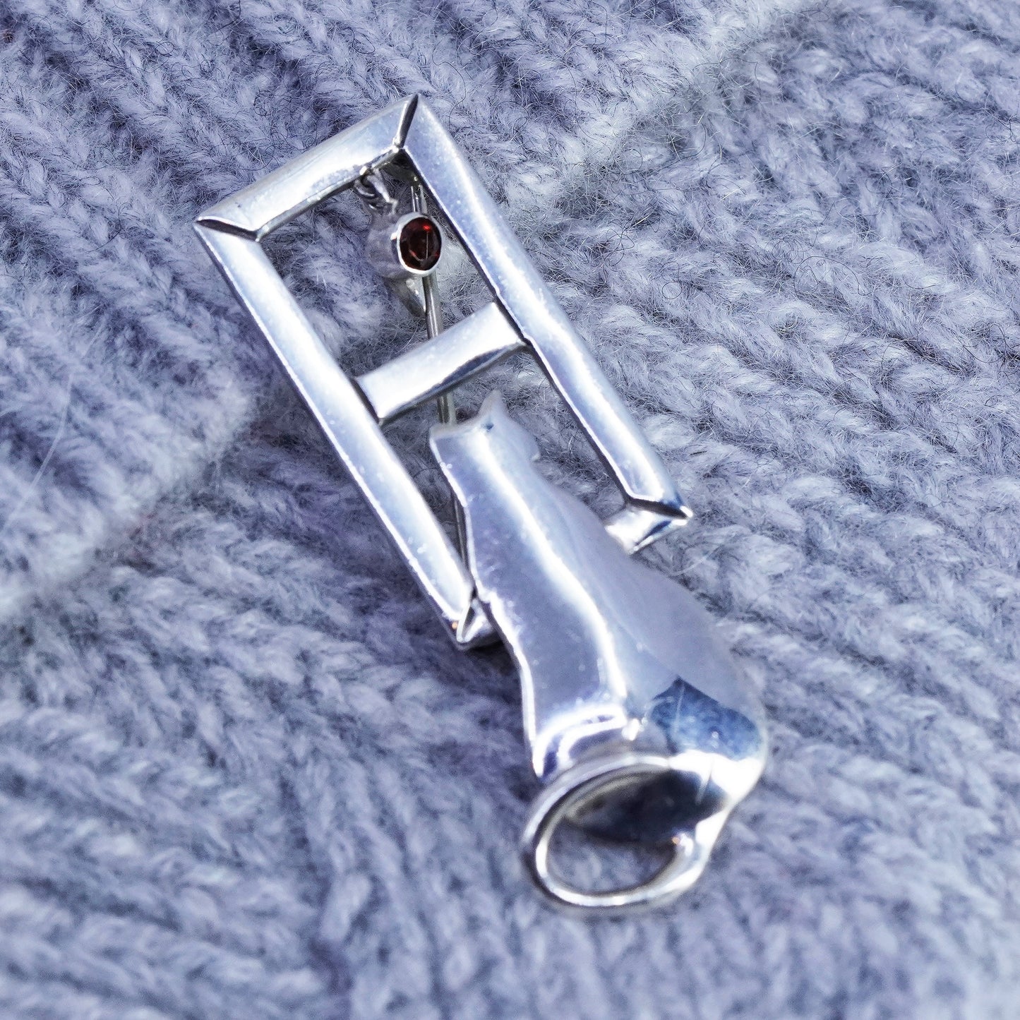 Vintage sterling silver handmade brooch, 925 kitty cat pin