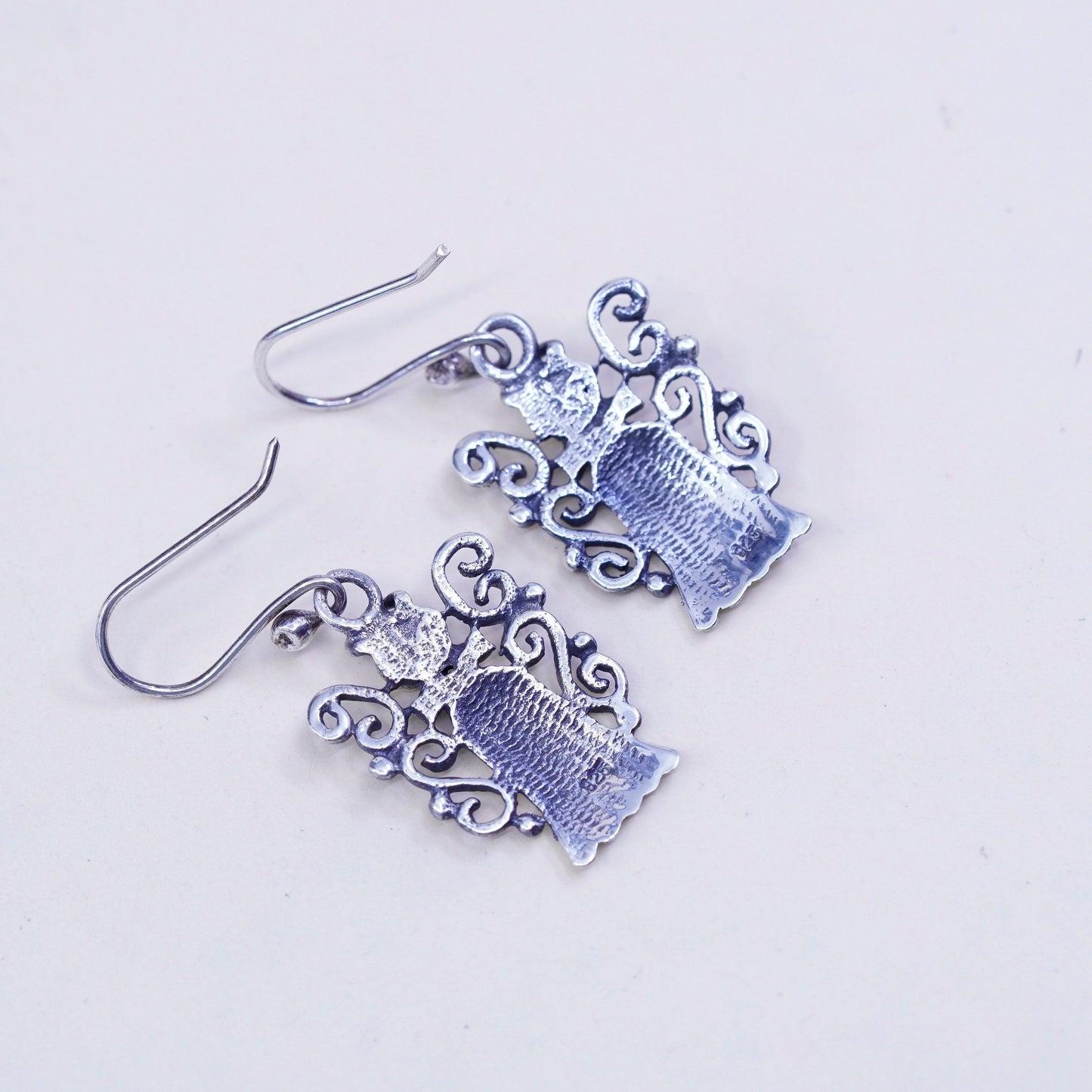 Vintage Sterling silver handmade earrings, 925 filigree angel dangles