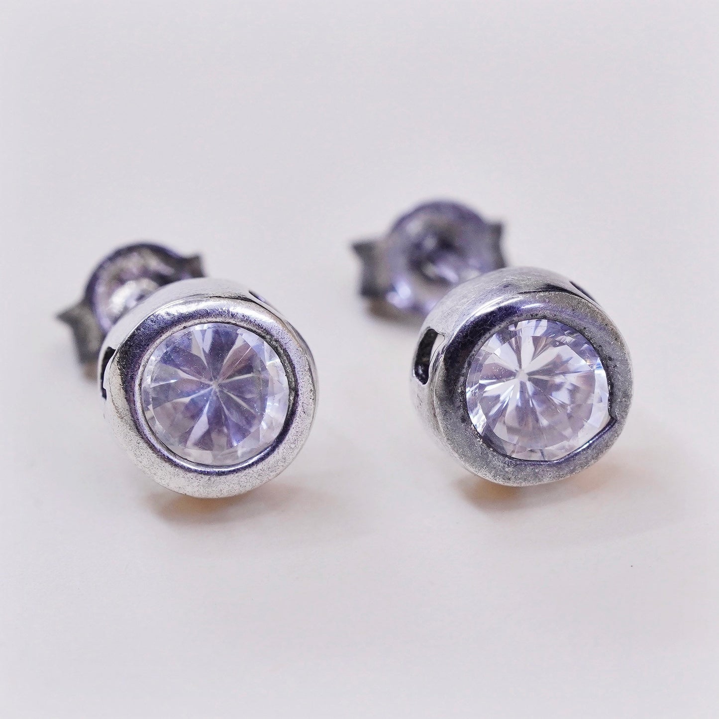 Vintage sterling silver square clear CZ studs, earrings