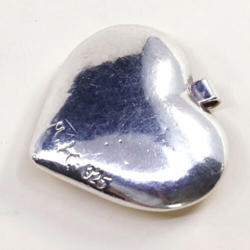 Vintage sterling silver handmade pendant, fine 925 Heart W/ Flower