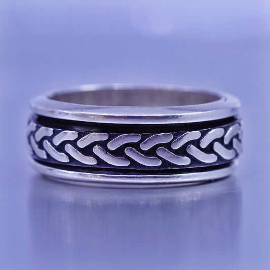 Size 7, southwestern Sterling 925 silver ring, braided woven spinner band