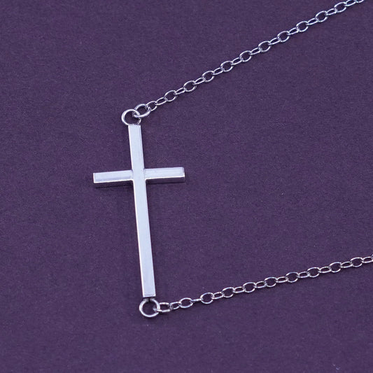 18”, 1mm, vintage JJT Sterling silver necklace, 925 circle chain cross pendant