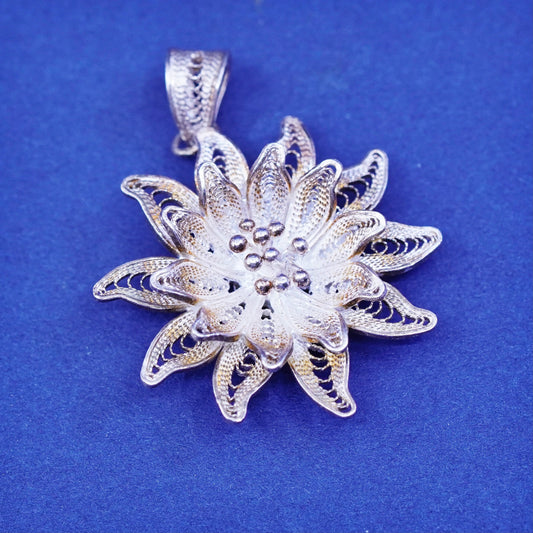 Vintage Sterling silver handmade pendant, 925 filigree flower