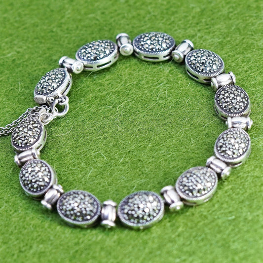 7”, vintage Sterling 925 Silver chain, tennis Bracelet with marcasite