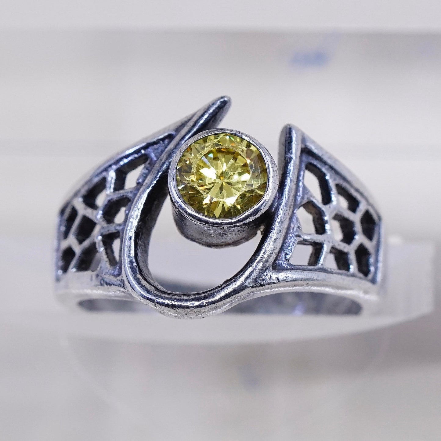 Size 5, vintage Sterling silver handmade ring, filigree 925 with citrine