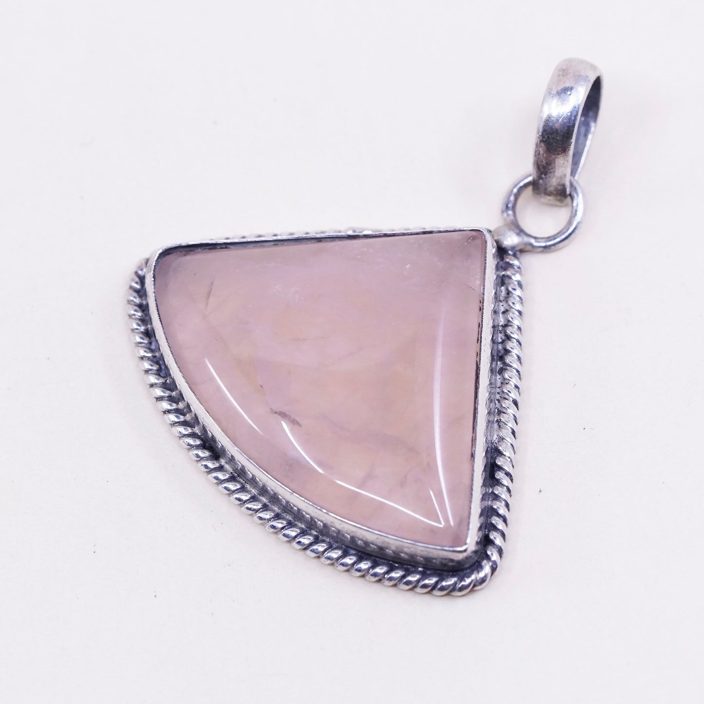 vtg handmade sterling silver charm, 925 silver pink quartz heart pendant