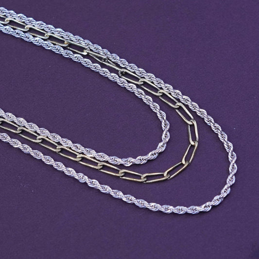 18”, vintage Italy Sterling silver necklace multi strands 14K gold filled chain