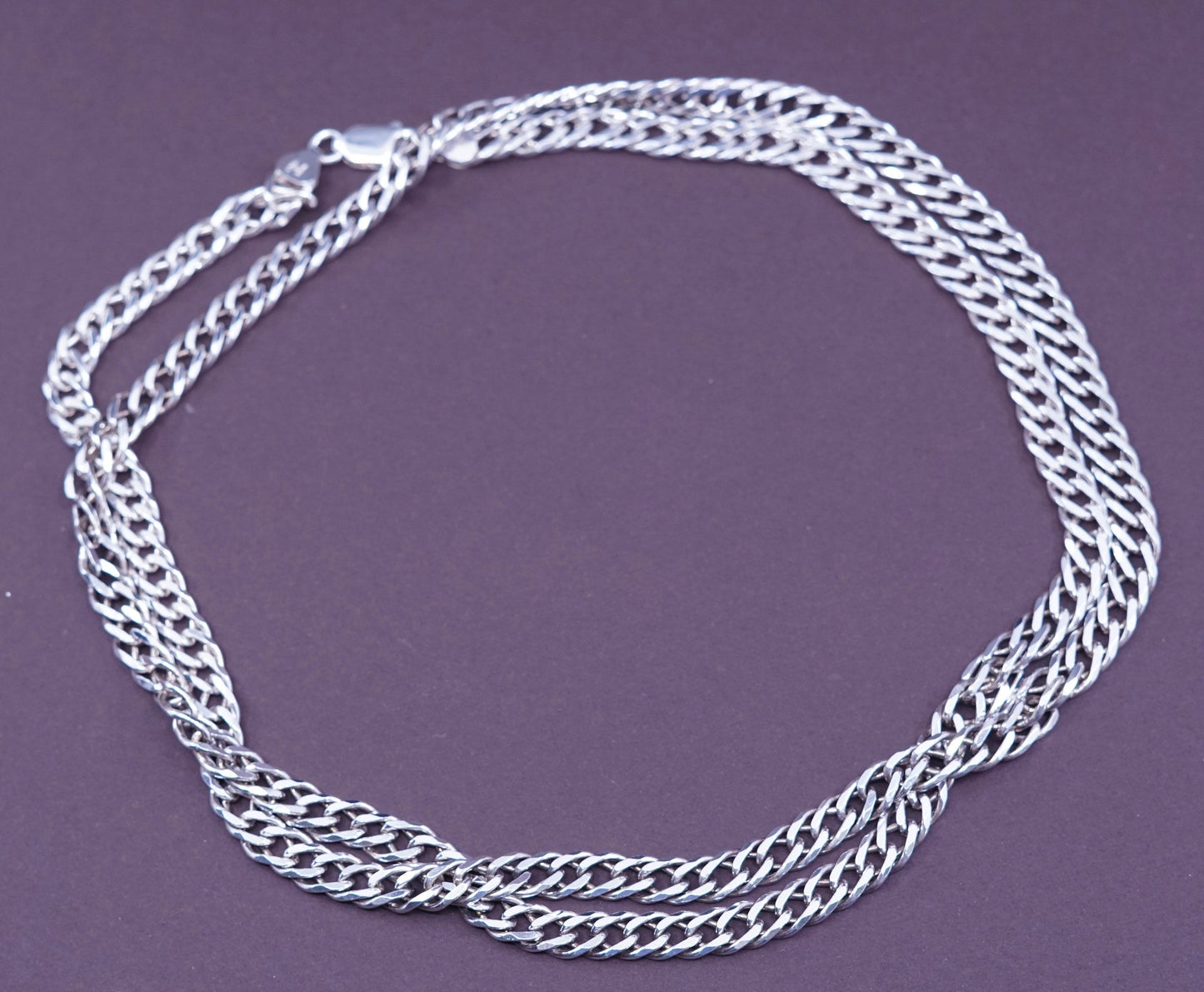 36”, 7mm, vtg milor Sterling silver necklace, 925 silver flatten curb chain