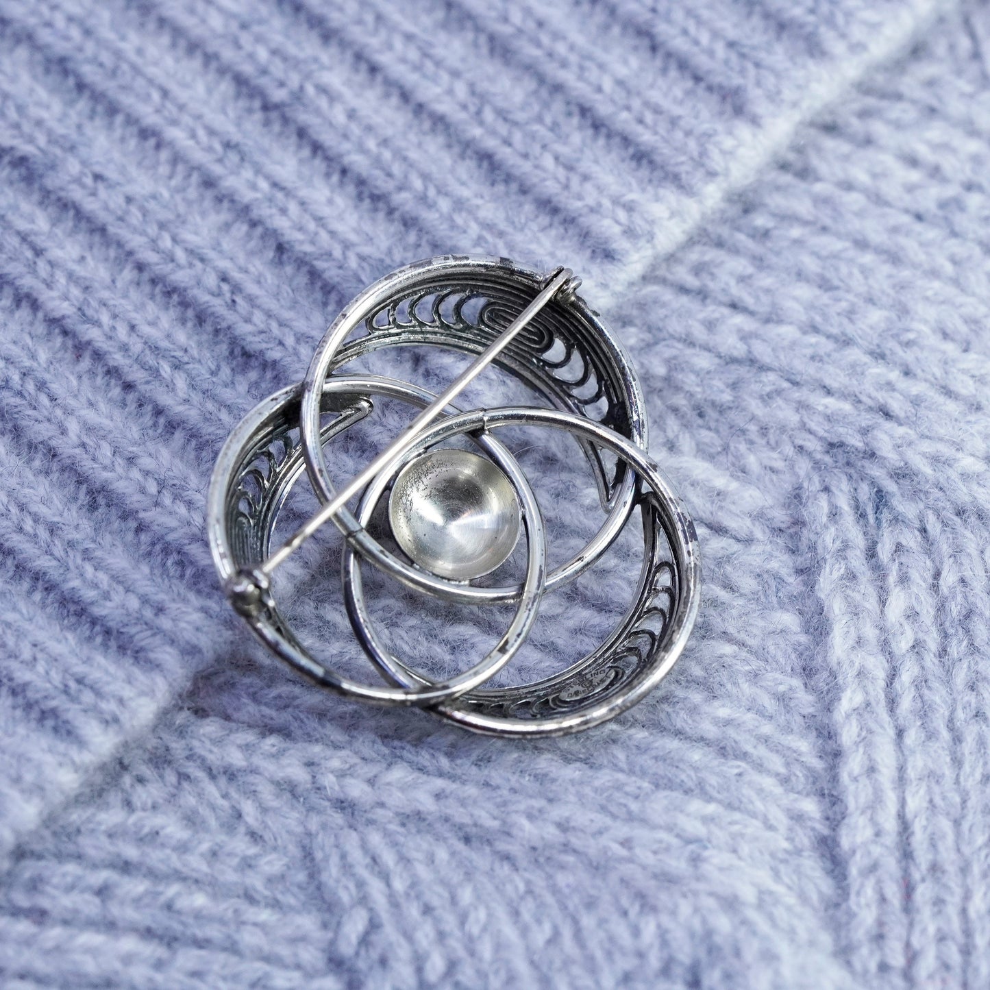 Vintage danecraft sterling silver handmade brooch, 925 entwined circle pin