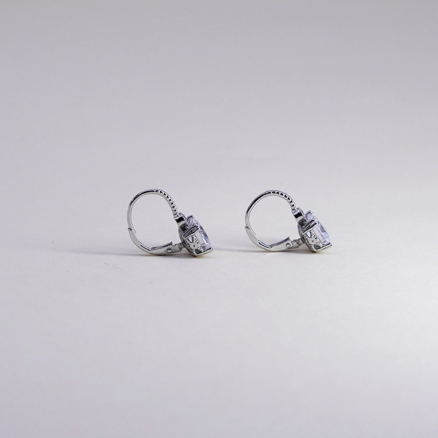 Vintage Sterling 925 silver handmade earrings, square Cz dangles