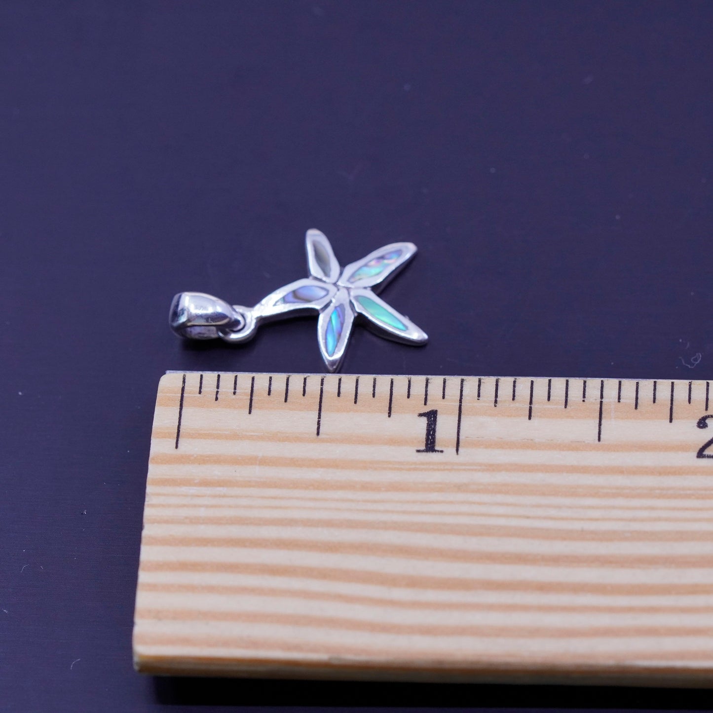 Antique Sterling silver charm, 925 starfish star with abalone inlay