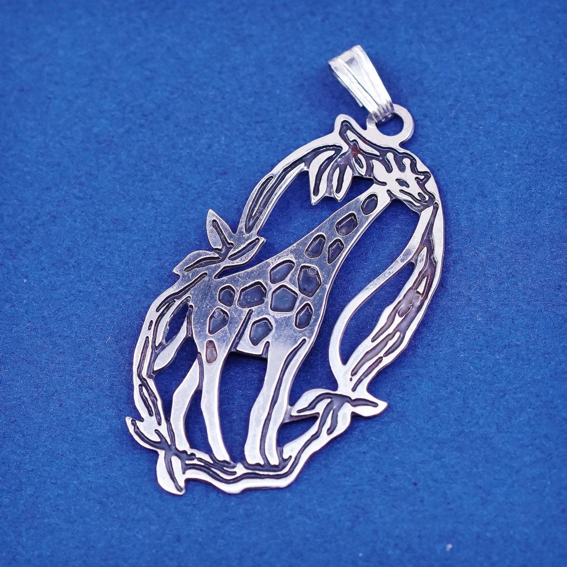 vtg Sterling silver handmade pendant, 925 giraffe charm, silver tested