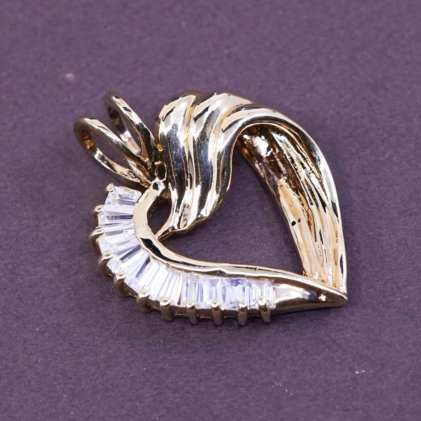 vtg vermeil gold over sterling silver handmade pendant, 925 heart w/ crystal