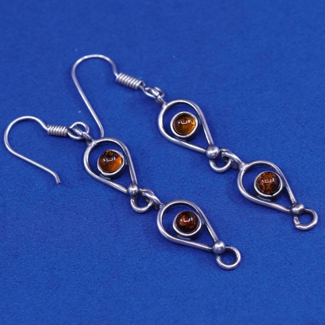 vtg sterling silver handmade earrings, 925 with amber