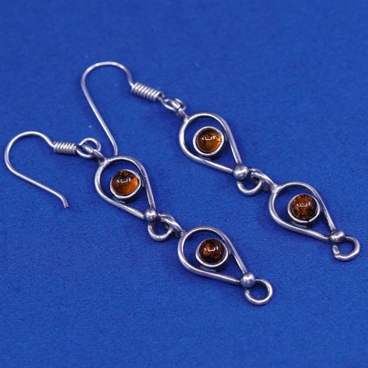 vtg sterling silver handmade earrings, 925 with amber