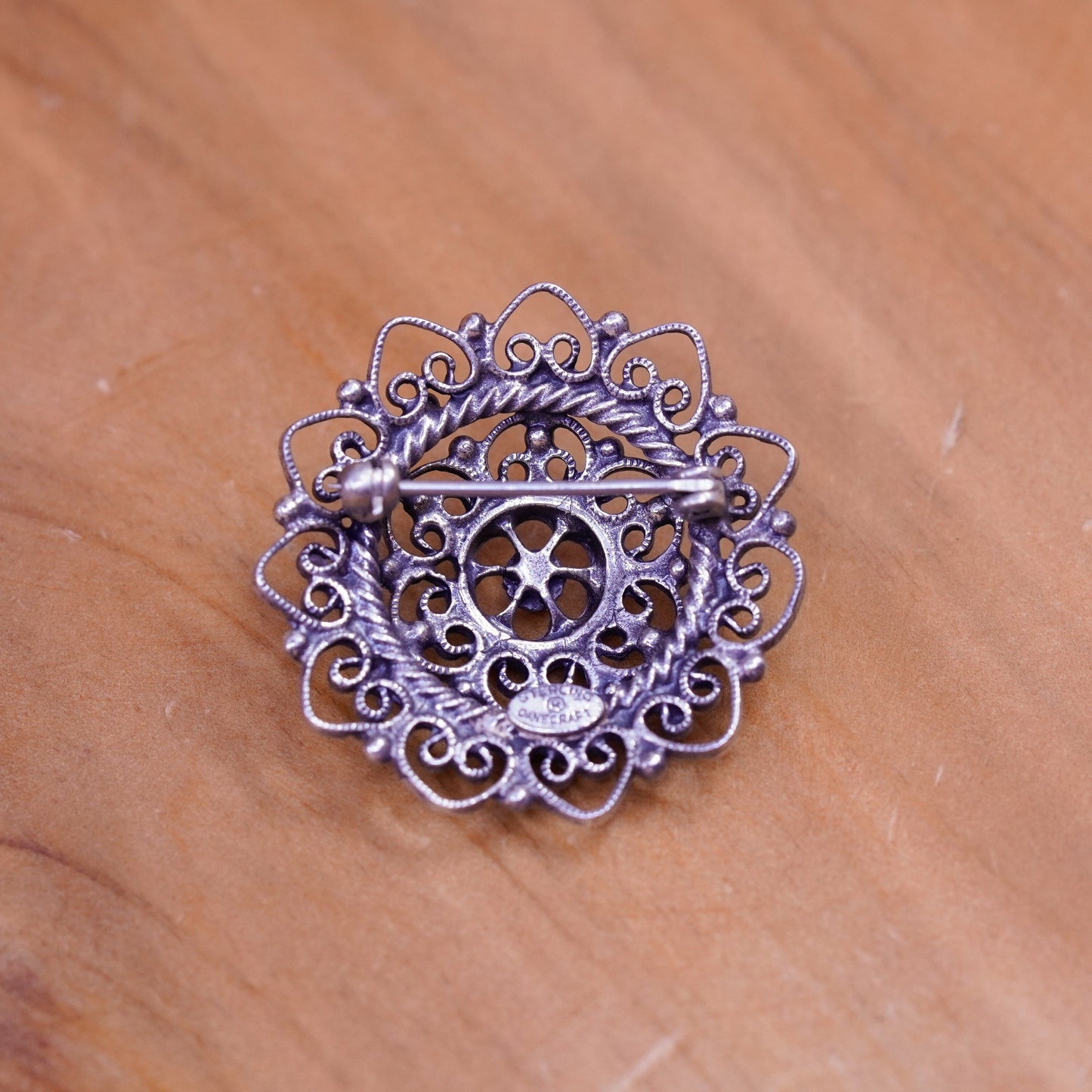 Vintage danecraft handmade sterling 925 silver filigree brooch