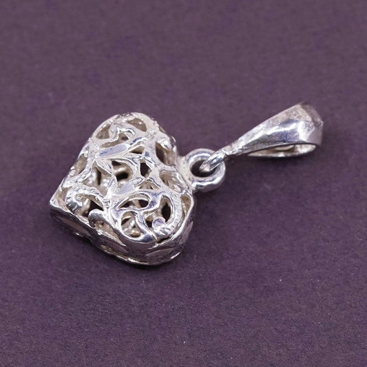 vtg Sterling silver handmade pendant, 925 filigree heart charm