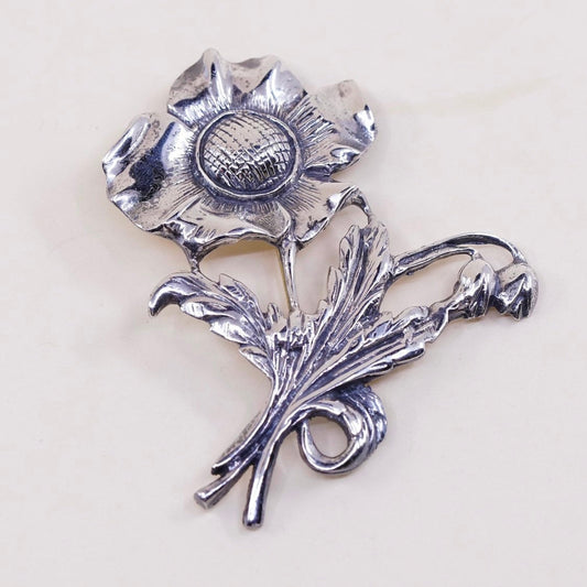 Vintage sterling silver handmade brooch, solid 925 silver flower pin