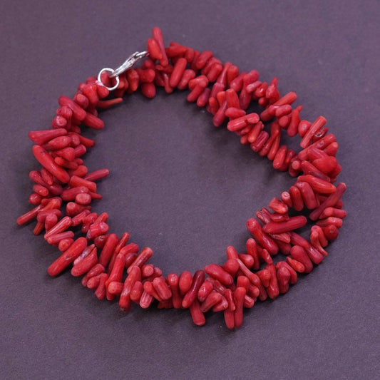 16”, vtg Sterling silver handmade coral beads necklace