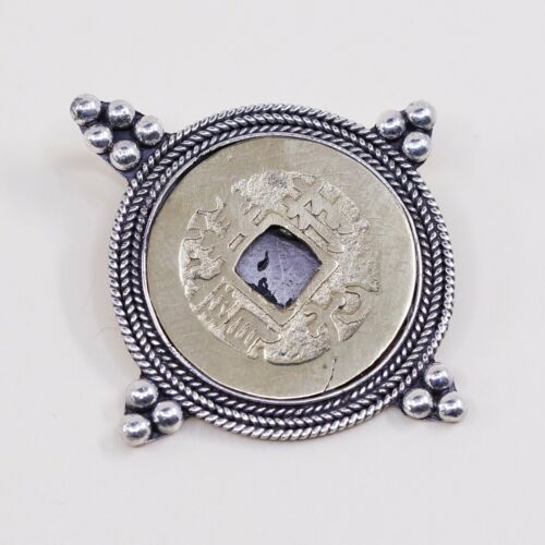 Antique 1800s / 19th Century Chinese Coin in Sterling 925 Silver Bezel Pendant