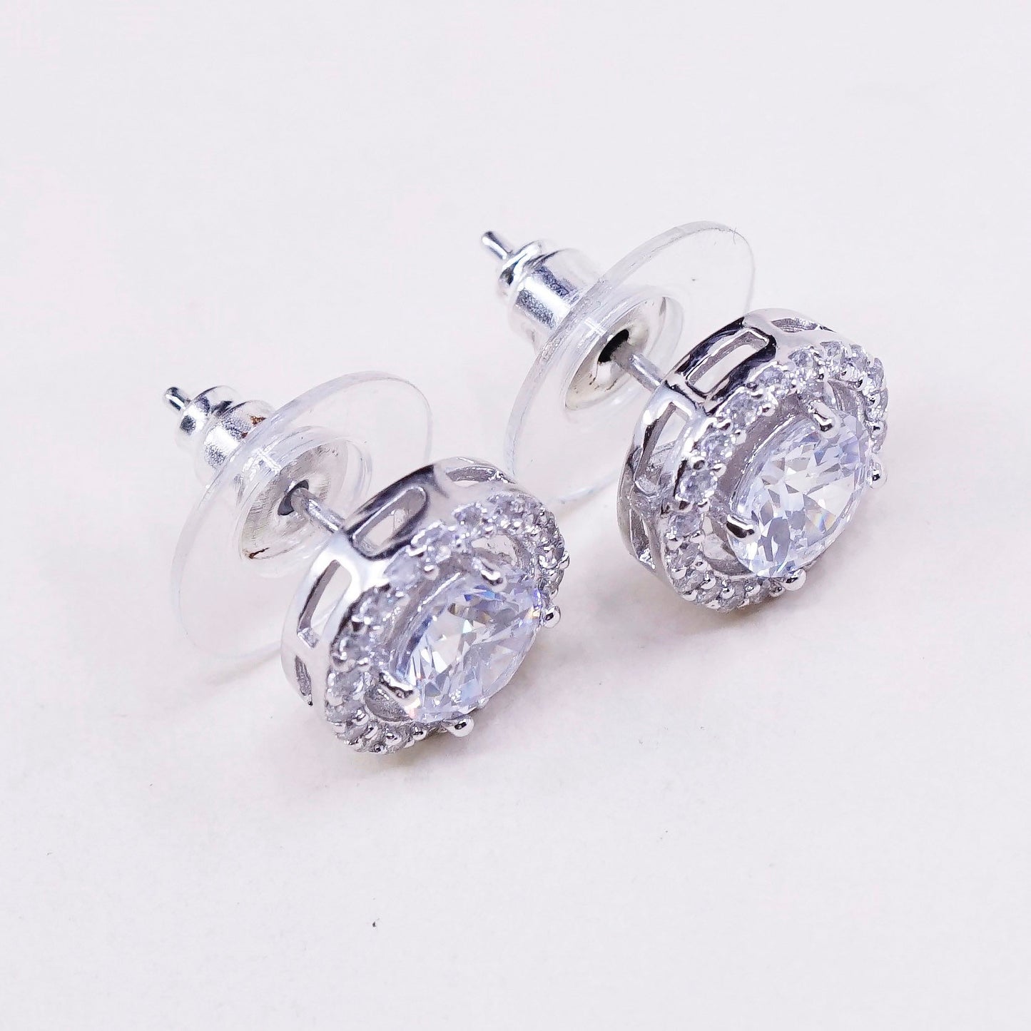vtg sterling 925 silver genuine cz studs, fashion minimalist earrings