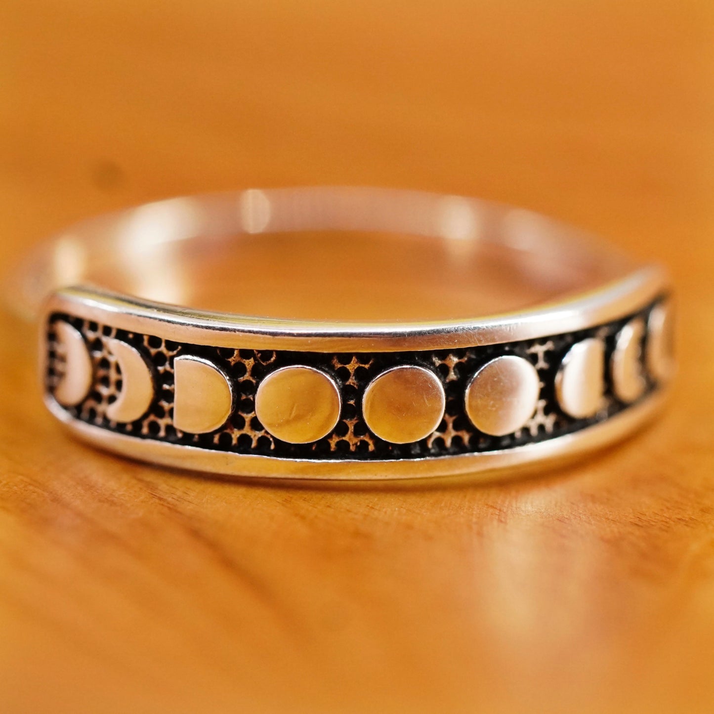 size 10, Sterling silver handmade ring, 925 stackable band with moon phases