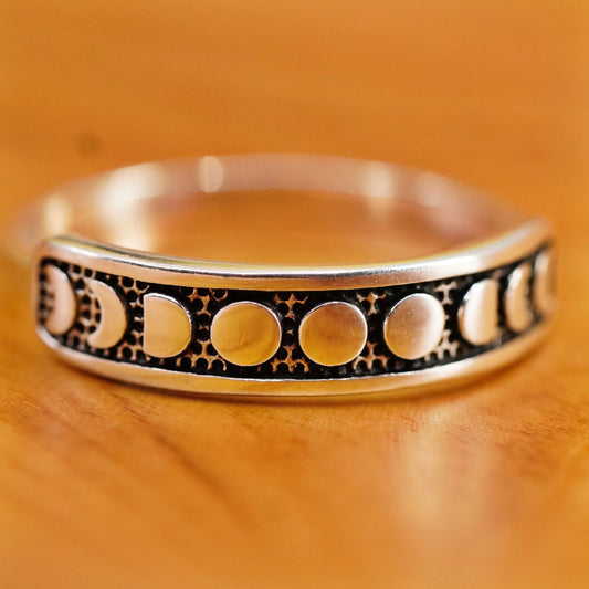 size 10, Sterling silver handmade ring, 925 stackable band with moon phases