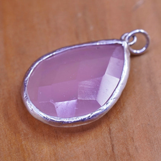 Vintage Sterling silver handmade pendant, 925 teardrop with pink quartz