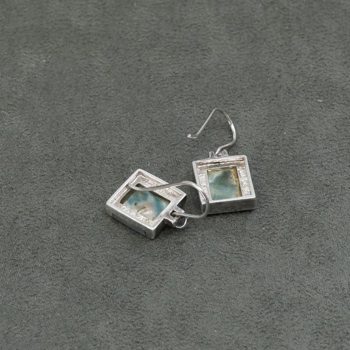 vtg Sterling silver handmade earrings, 925 w/ square abalone