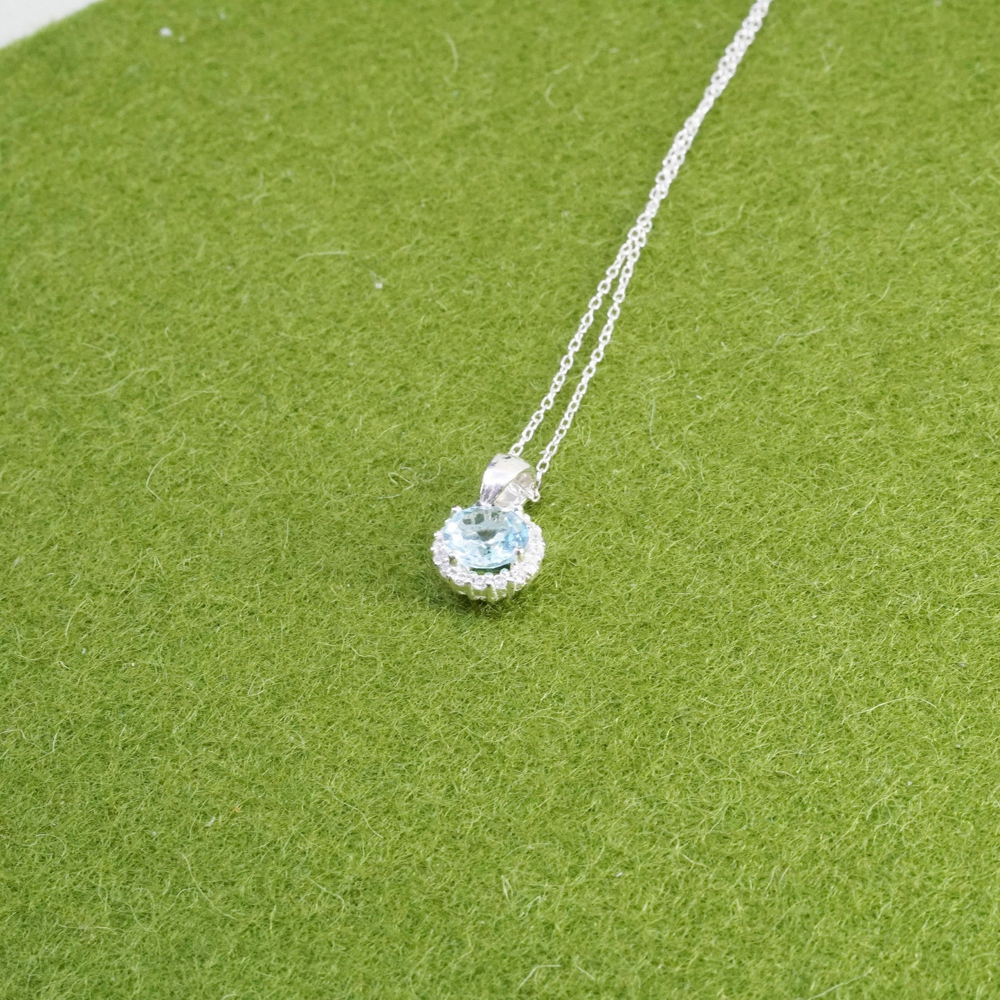 18”, Sterling silver necklace, 925 circle chain with blue cz pendant