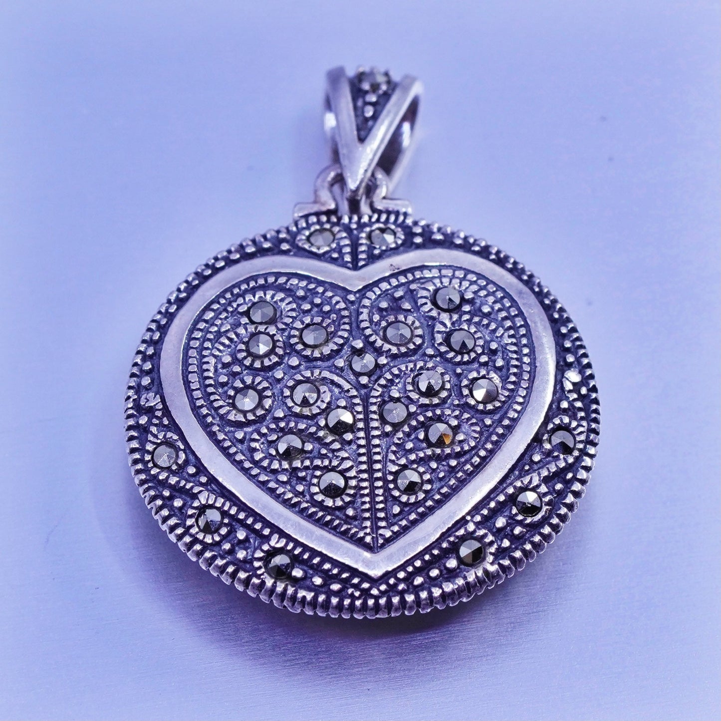 Sterling 925 silver handmade double sided pendant heart moonstone Marcasite