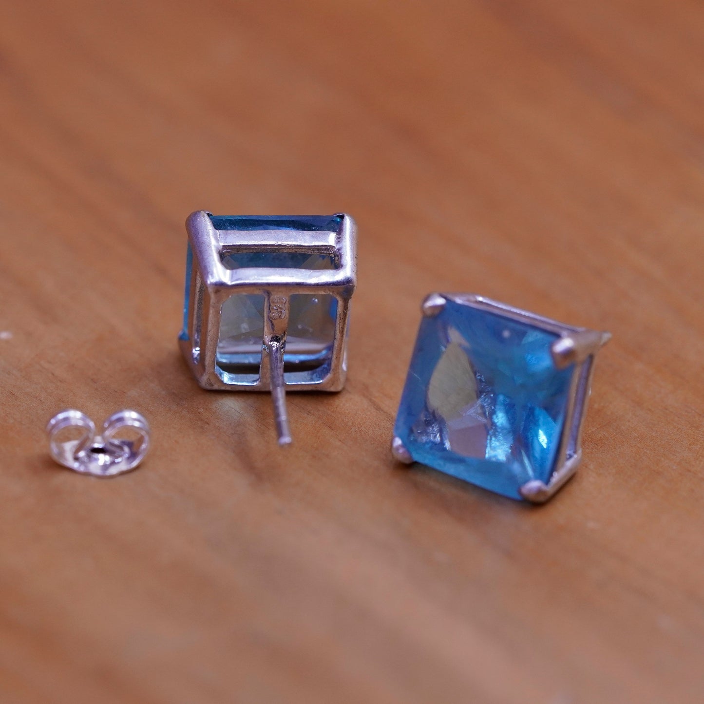 Vintage Sterling 925 silver square topaz studs, earrings