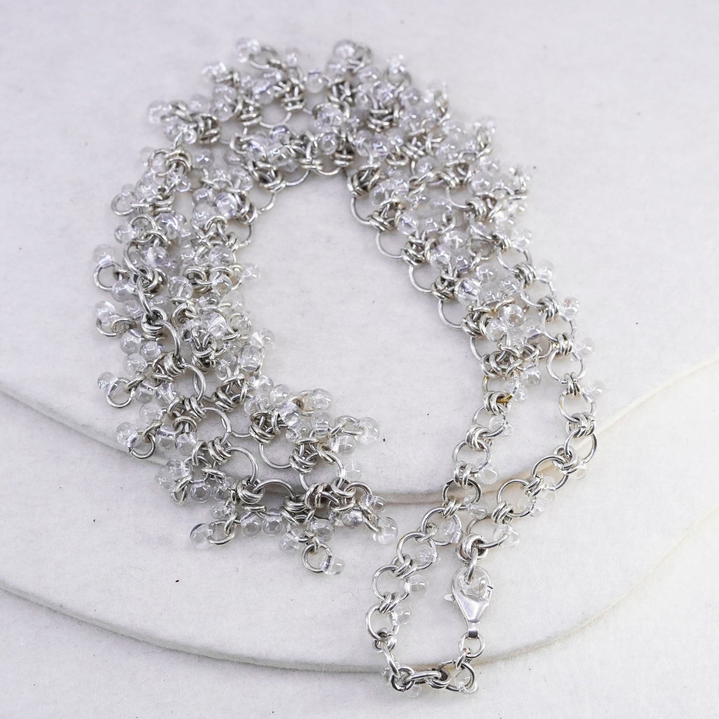 18”, vintage Sterling 925 silver circle chain necklace with cluster crystal