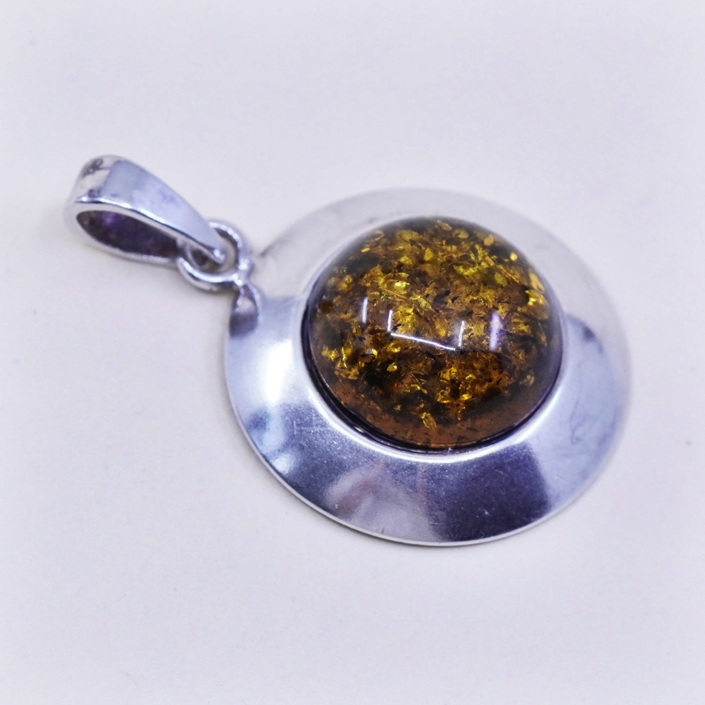 Vintage sterling 925 silver handmade pendant charm with amber