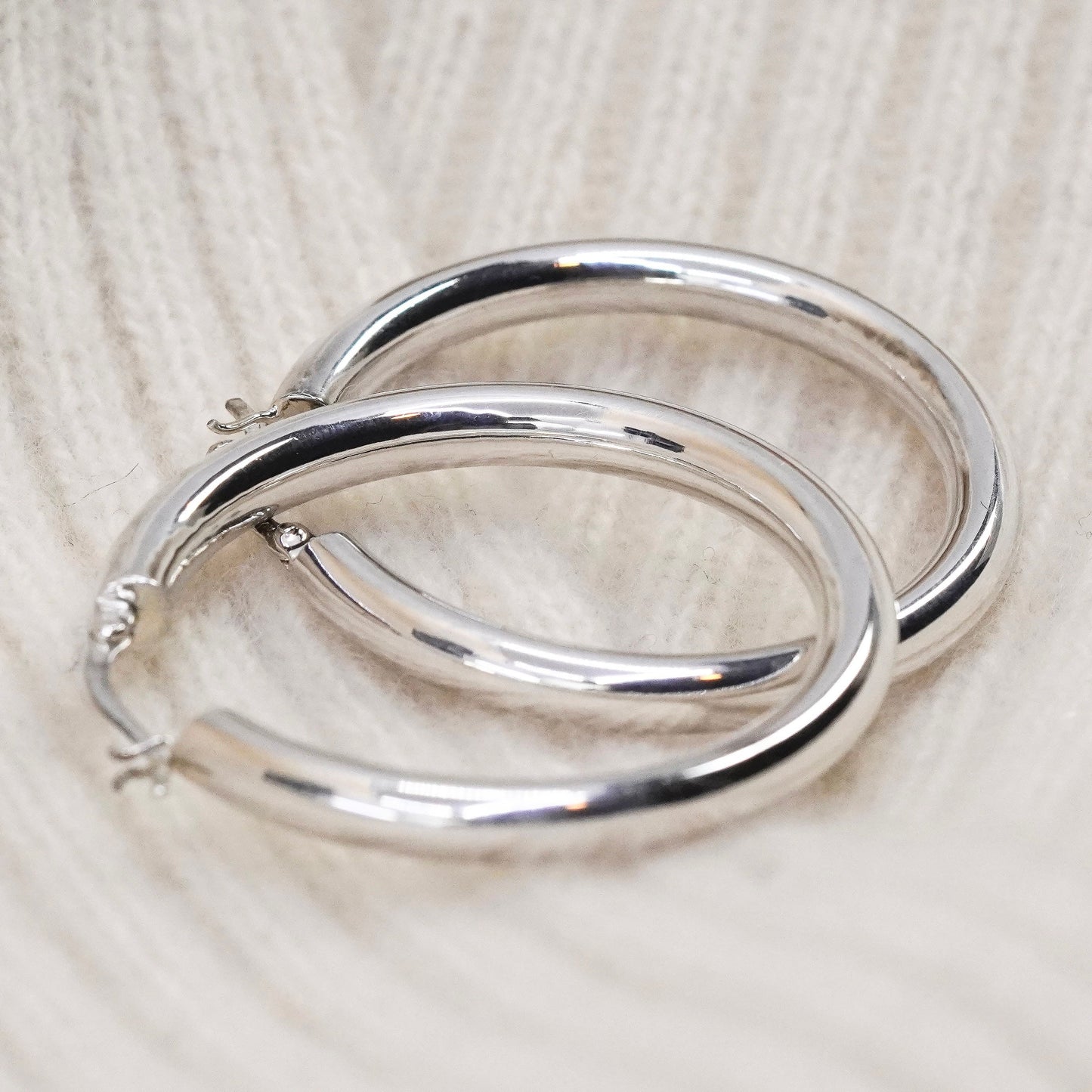 1.75”, Vintage sterling silver loop earrings, bold minimalist primitive hoops