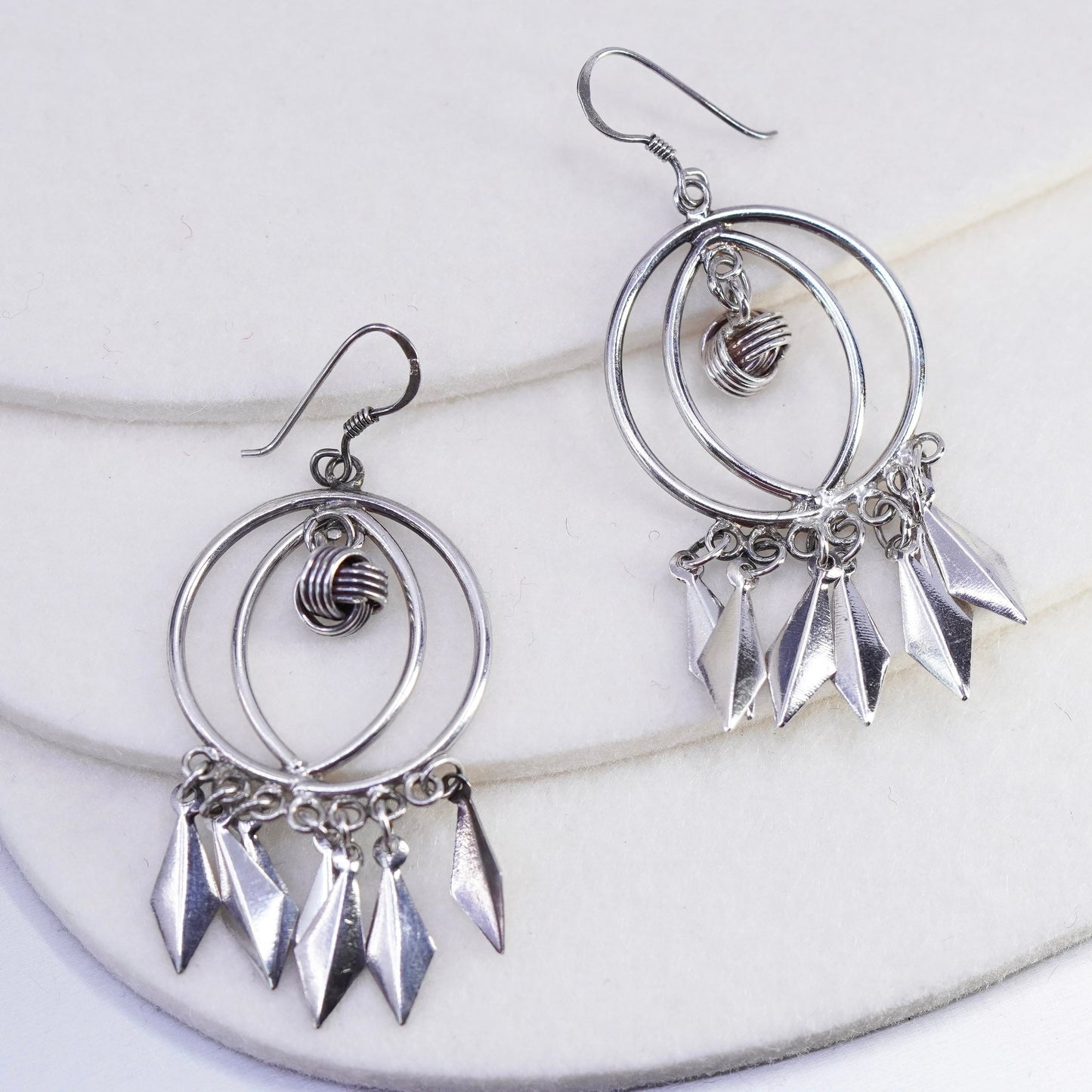 Vintage Sterling 925 silver handmade circle earrings with fringe dangles