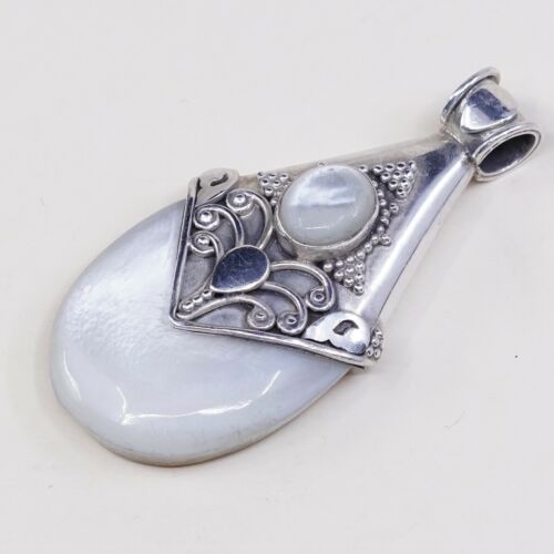 Vtg Sterling Silver Handmade Teardrop Pendant, 925 with mother Of Pearl (MOP)