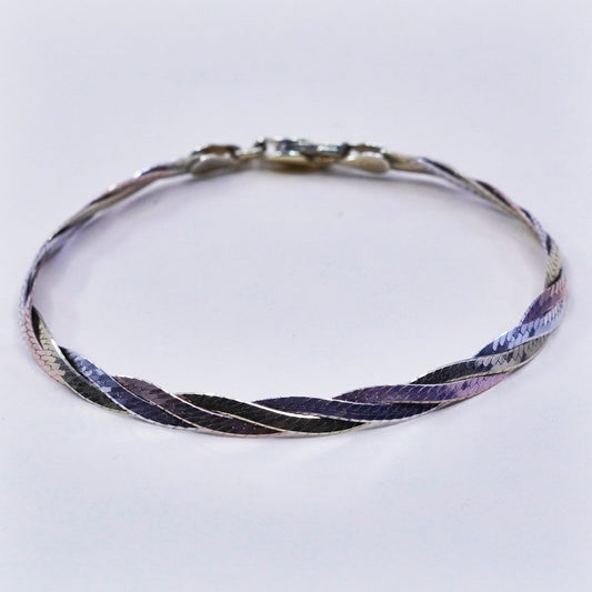 7”, vermeil gold sterling silver bracelet, triple tone 925 herringbone chain