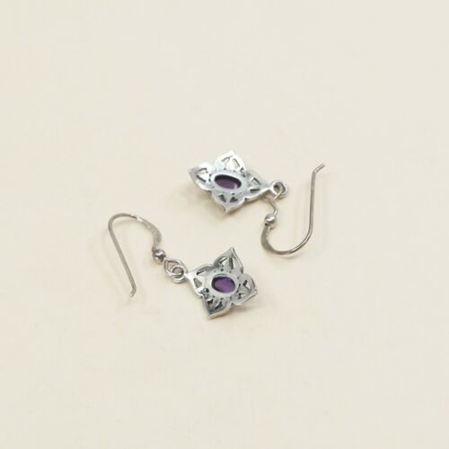 Vtg Sterling Silver Handmade Earrings, 925 Dangles W/ Amethyst N Filigree Detail