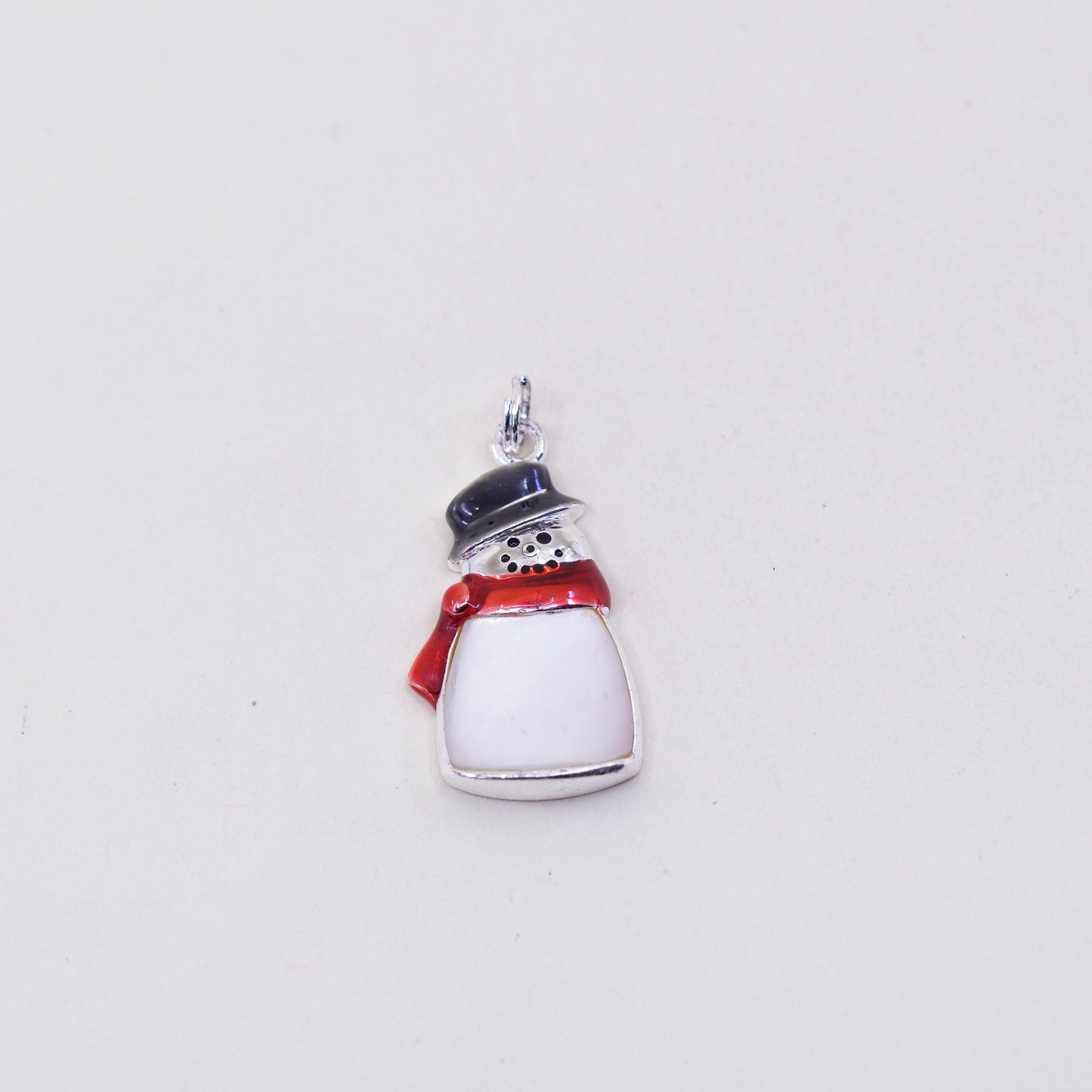 Vintage sterling silver handmade pendant, 925 snowman with mother of pearl