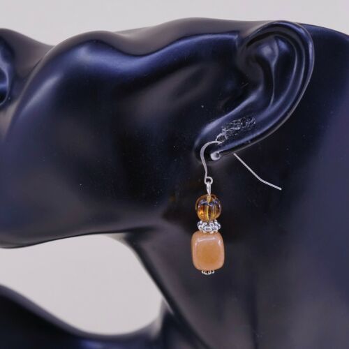 Vtg Sterling Silver handmade Earrings, 925 Silver W/ Orange Agate N Amber