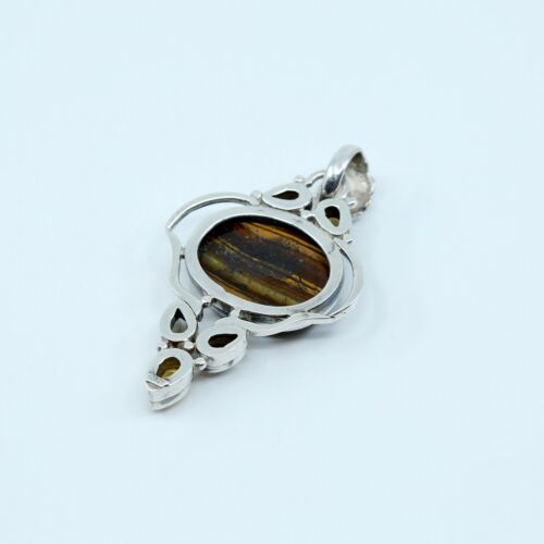 Vtg Sterling 925 Silver Handmade Pendant W/ Tiger Iron N Citrine