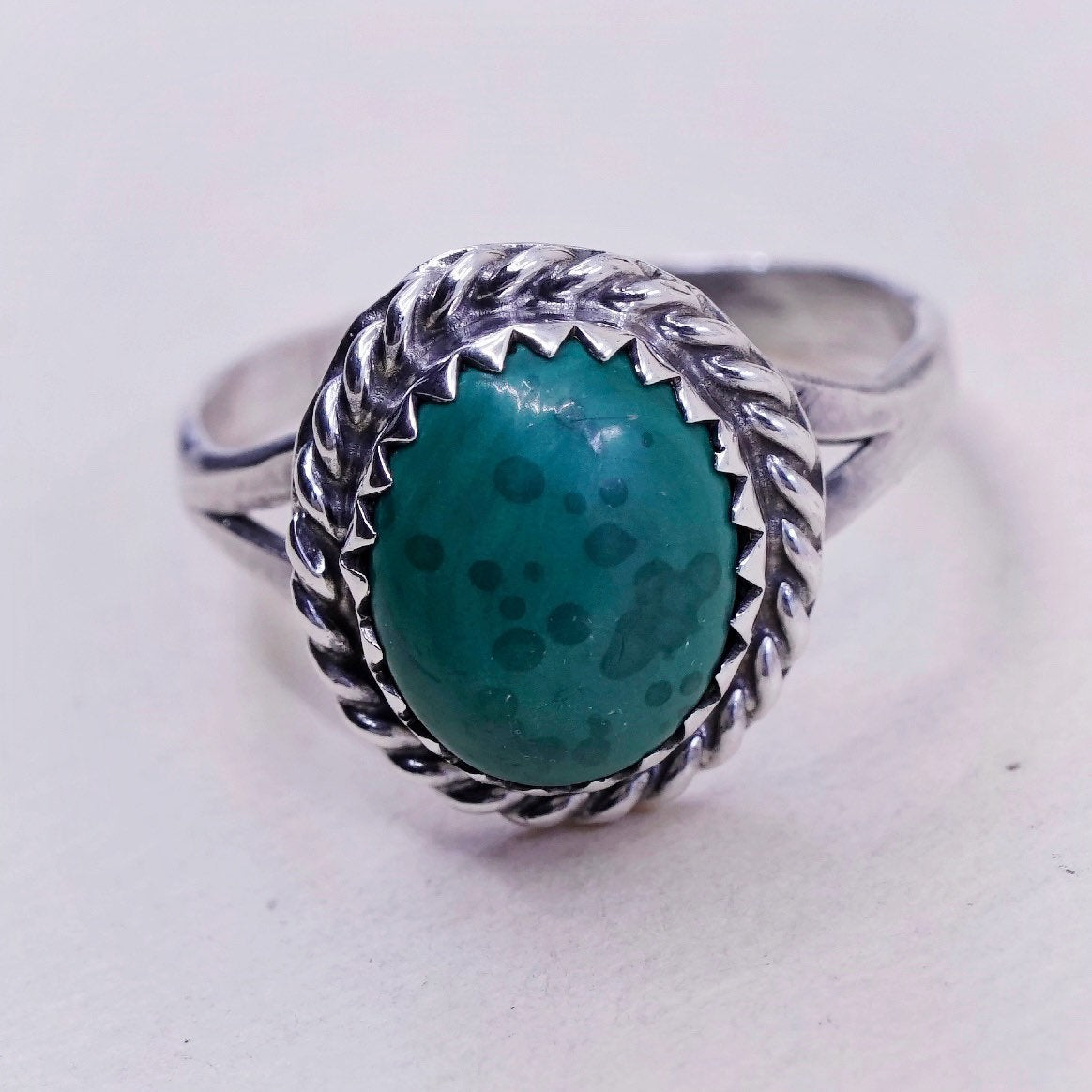 sz 4.75, Native American sterling 925 silver handmade ring w/ turquoise N rope