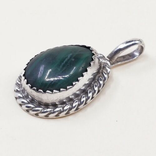 Vtg Sterling 925 Silver Handmade Pendant W/ Malachite, Stamped CT Sterling