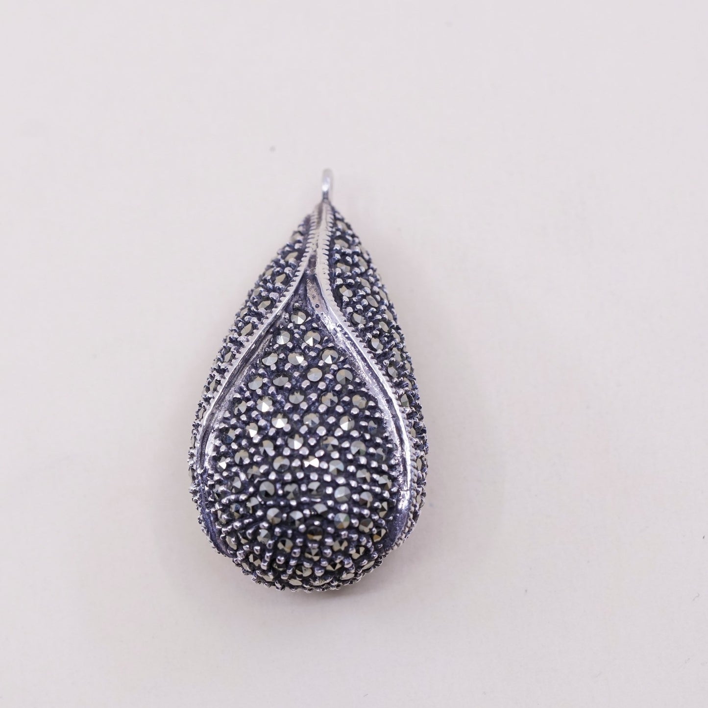 vtg Judith Jack sterling 925 silver handmade teardrop pendant with marcasite