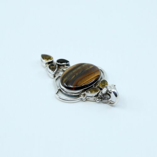 Vtg Sterling 925 Silver Handmade Pendant W/ Tiger Iron N Citrine