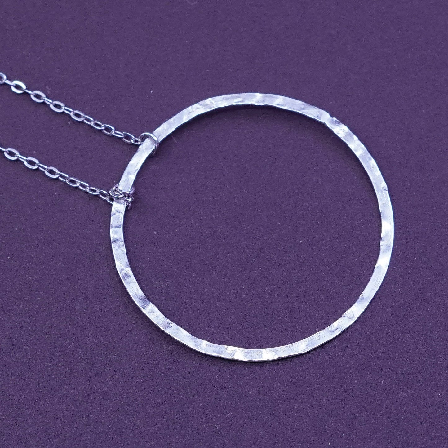 15+2”, vintage Sterling silver necklace, 925 oval chain with circle pendant