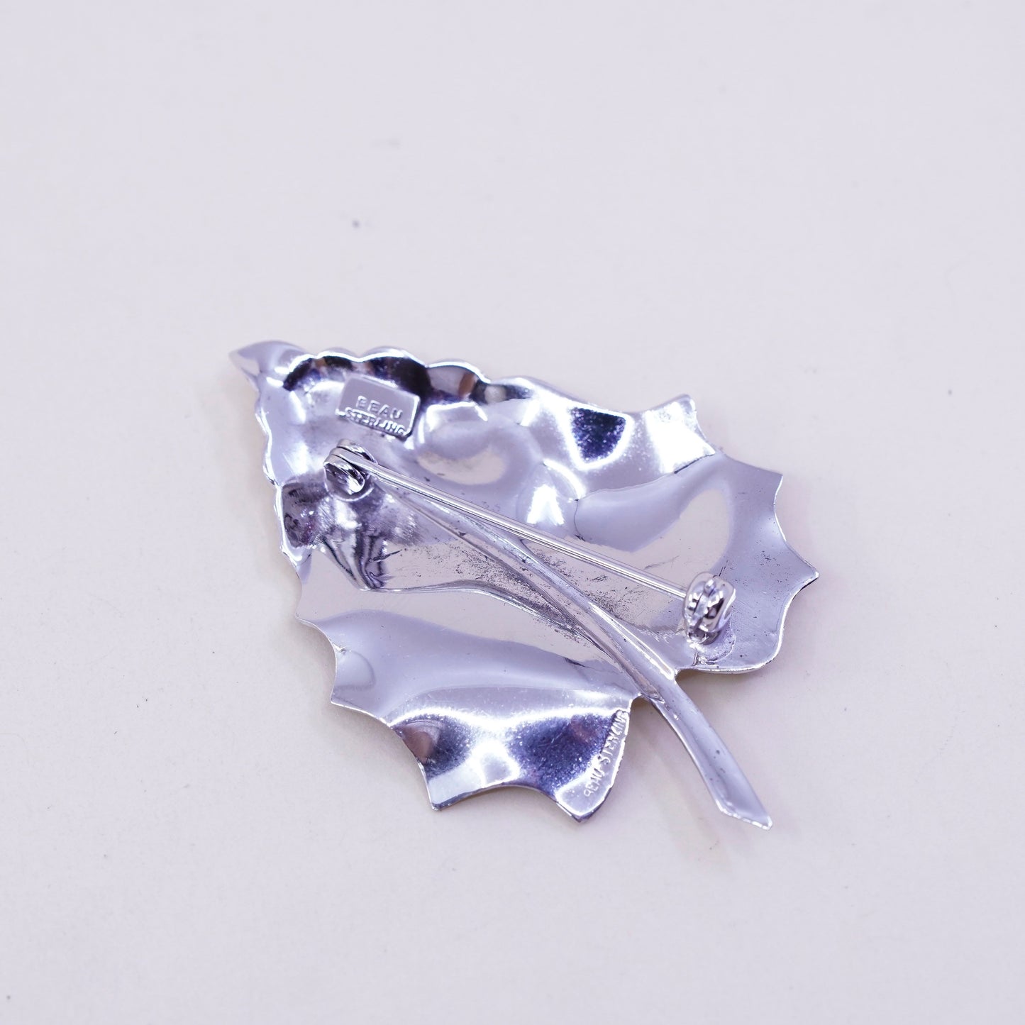 Vintage Beau Sterling silver handmade brooch, 925 grape leaf pin