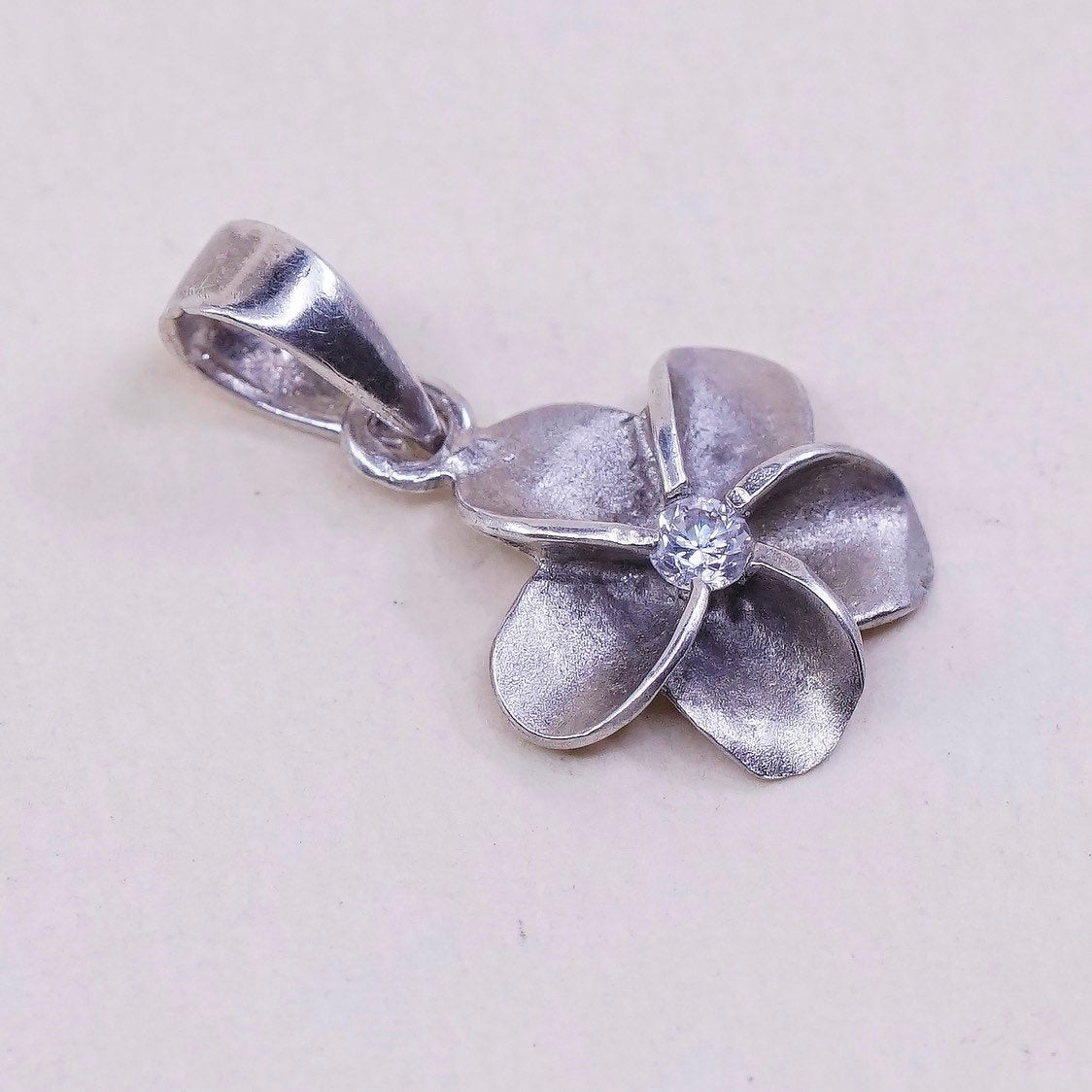 VTG Sterling silver handmade pendant, solid 925 silver flower charm