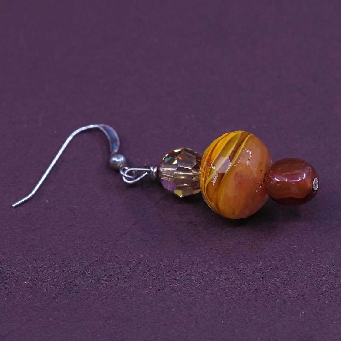 vtg Sterling silver handmade earrings, 925 w/ orange agate beads, Stamped 925